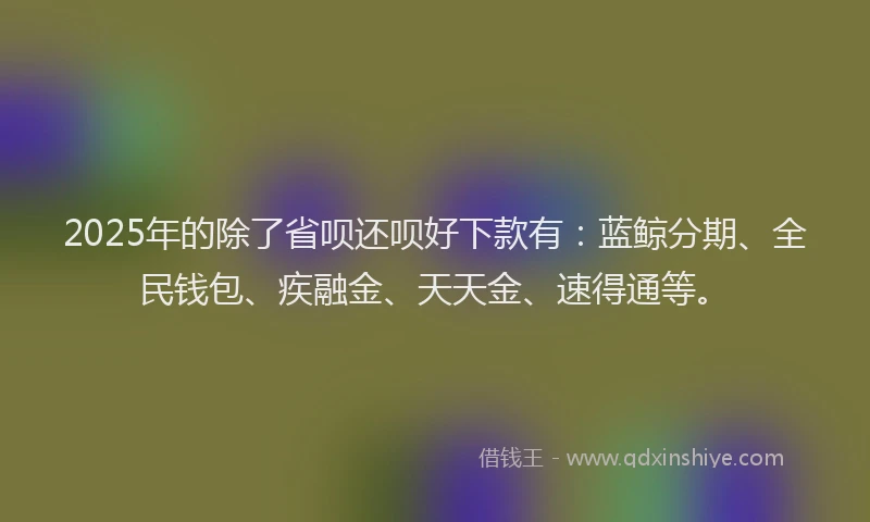 2025年的除了省呗还呗好下款有：蓝鲸分期、全民钱包、疾融金、天天金、速得通等。