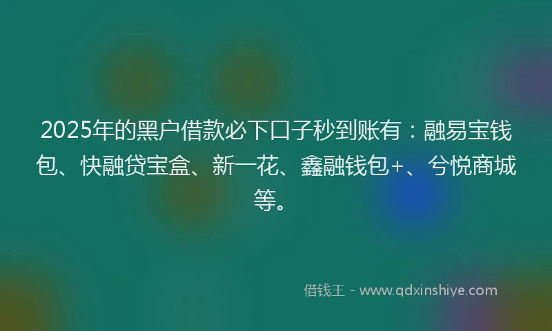 2025年的黑户借款必下口子秒到账有：融易宝钱包、快融贷宝盒、新一花、鑫融钱包+、兮悦商城等。