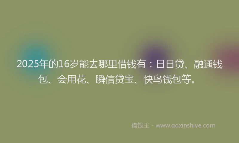 2025年的16岁能去哪里借钱有：日日贷、融通钱包、会用花、瞬信贷宝、快鸟钱包等。