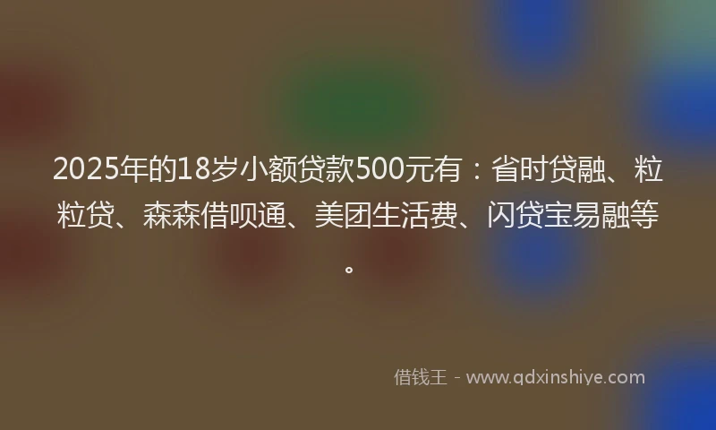 2025年的18岁小额贷款500元有：省时贷融、粒粒贷、森森借呗通、美团生活费、闪贷宝易融等。