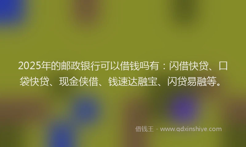 2025年的邮政银行可以借钱吗有：闪借快贷、口袋快贷、现金侠借、钱速达融宝、闪贷易融等。