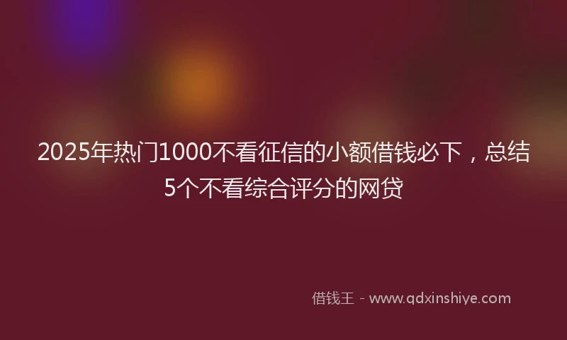 2025年热门1000不看征信的小额借钱必下，总结5个不看综合评分的网贷