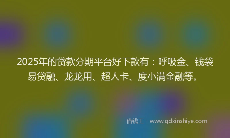 2025年的贷款分期平台好下款有：呼吸金、钱袋易贷融、龙龙用、超人卡、度小满金融等。