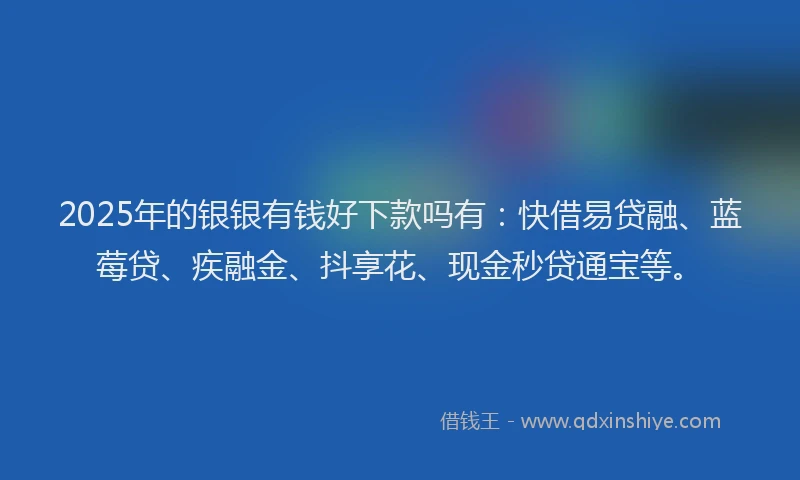 2025年的银银有钱好下款吗有：快借易贷融、蓝莓贷、疾融金、抖享花、现金秒贷通宝等。