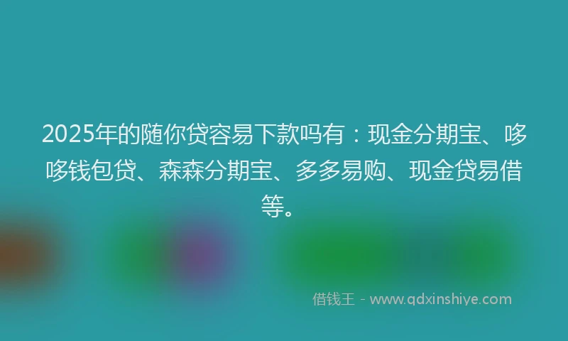 2025年的随你贷容易下款吗有：现金分期宝、哆哆钱包贷、森森分期宝、多多易购、现金贷易借等。