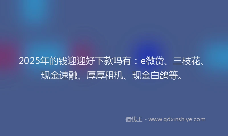 2025年的钱迎迎好下款吗有：e微贷、三枝花、现金速融、厚厚租机、现金白鸽等。