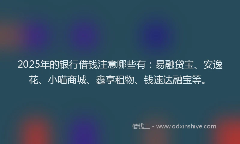 2025年的银行借钱注意哪些有：易融贷宝、安逸花、小喵商城、鑫享租物、钱速达融宝等。