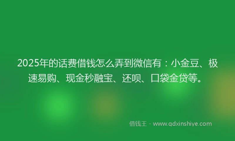 2025年的话费借钱怎么弄到微信有：小金豆、极速易购、现金秒融宝、还呗、口袋金贷等。