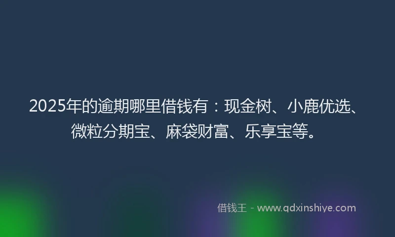 2025年的逾期哪里借钱有：现金树、小鹿优选、微粒分期宝、麻袋财富、乐享宝等。