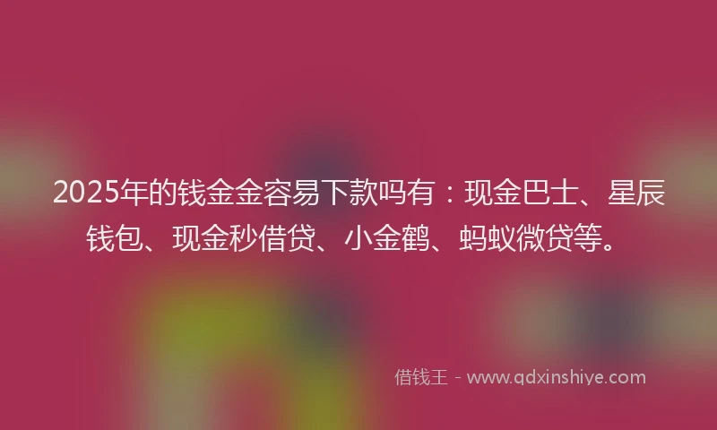 2025年的钱金金容易下款吗有：现金巴士、星辰钱包、现金秒借贷、小金鹤、蚂蚁微贷等。