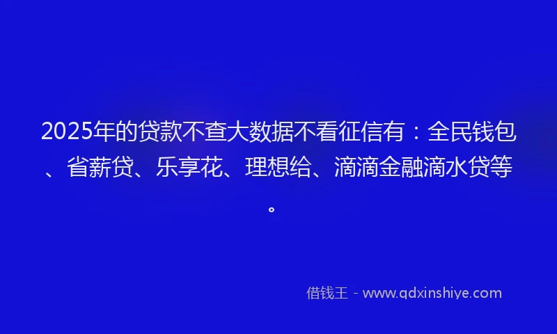 2025年的贷款不查大数据不看征信有：全民钱包、省薪贷、乐享花、理想给、滴滴金融滴水贷等。