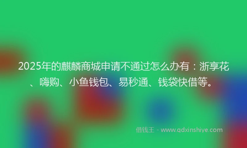 2025年的麒麟商城申请不通过怎么办有：浙享花、嗨购、小鱼钱包、易秒通、钱袋快借等。