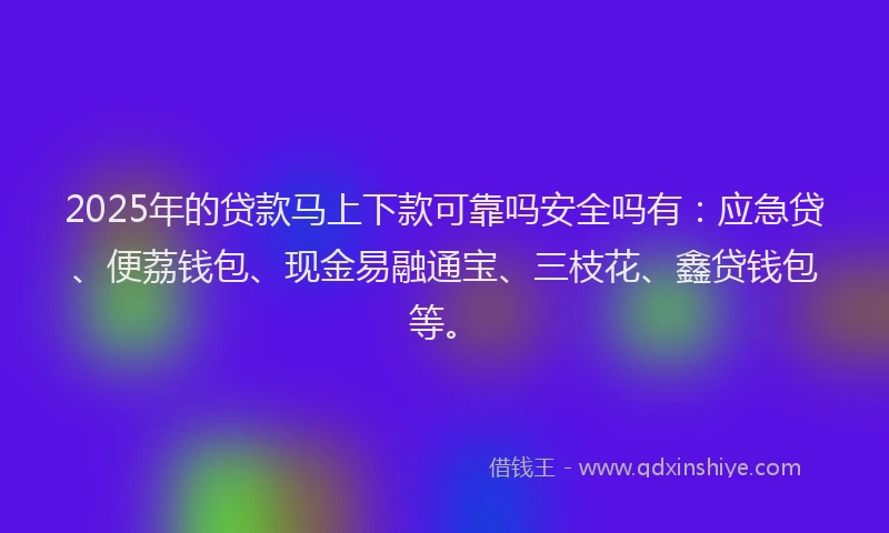 2025年的贷款马上下款可靠吗安全吗有：应急贷、便荔钱包、现金易融通宝、三枝花、鑫贷钱包等。