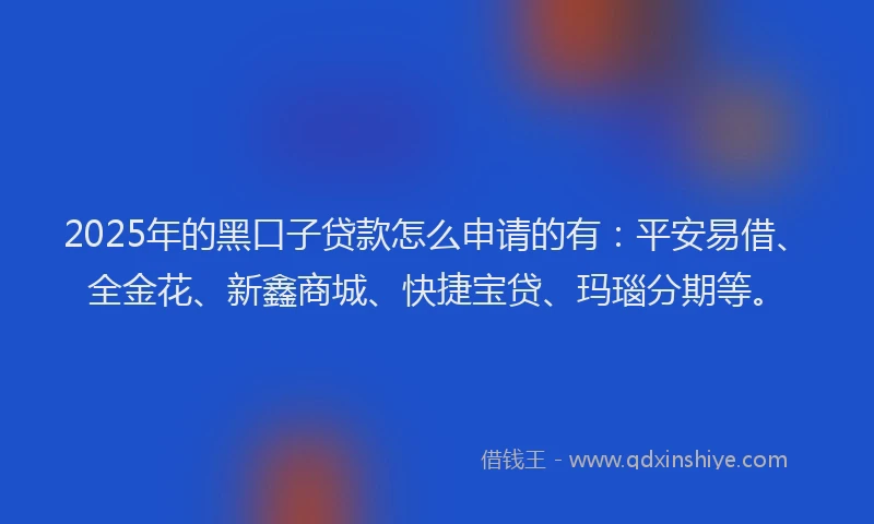 2025年的黑口子贷款怎么申请的有：平安易借、全金花、新鑫商城、快捷宝贷、玛瑙分期等。