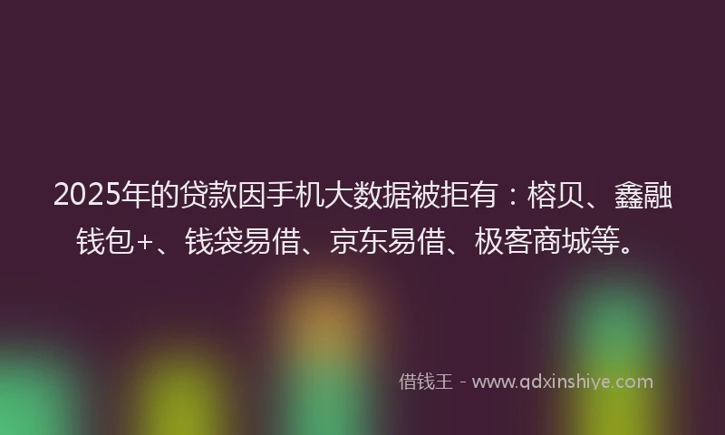 2025年的贷款因手机大数据被拒有：榕贝、鑫融钱包+、钱袋易借、京东易借、极客商城等。