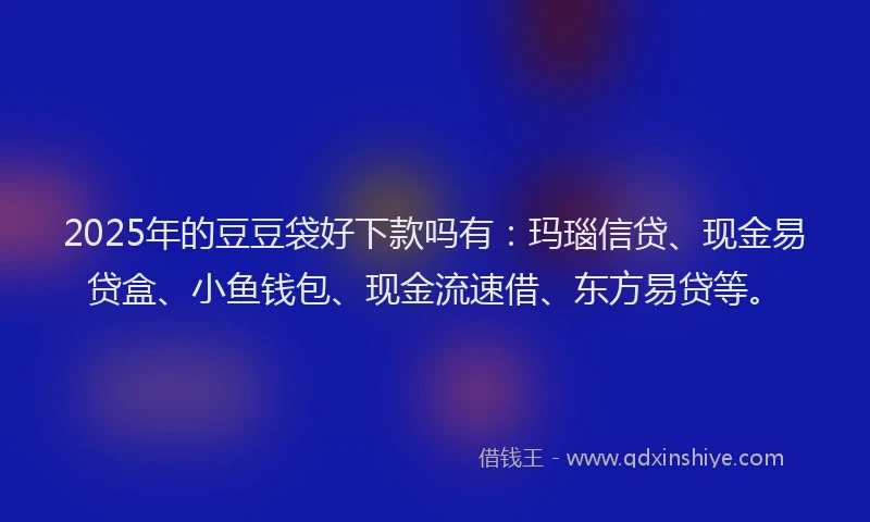 2025年的豆豆袋好下款吗有：玛瑙信贷、现金易贷盒、小鱼钱包、现金流速借、东方易贷等。