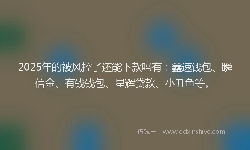 2025年的被风控了还能下款吗有：鑫速钱包、瞬信金、有钱钱包、星辉贷款、小丑鱼等。