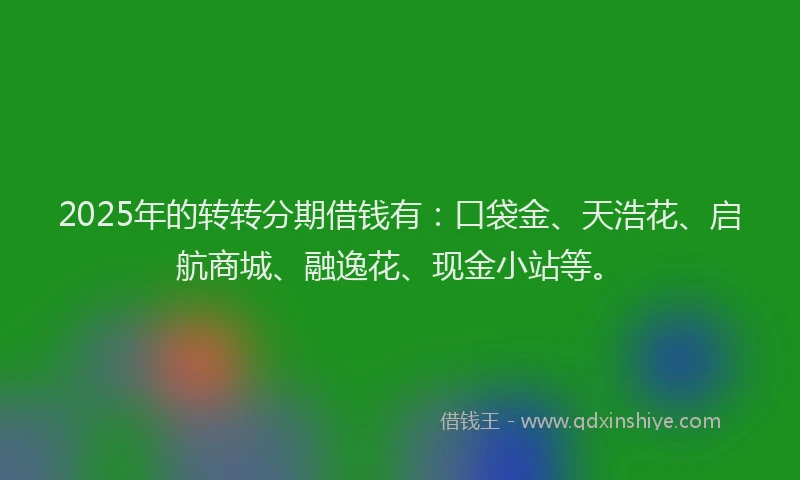 2025年的转转分期借钱有：口袋金、天浩花、启航商城、融逸花、现金小站等。