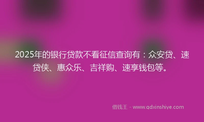 2025年的银行贷款不看征信查询有：众安贷、速贷侠、惠众乐、吉祥购、速享钱包等。
