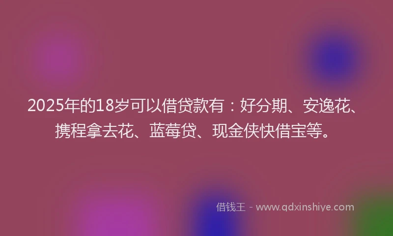 2025年的18岁可以借贷款有：好分期、安逸花、携程拿去花、蓝莓贷、现金侠快借宝等。