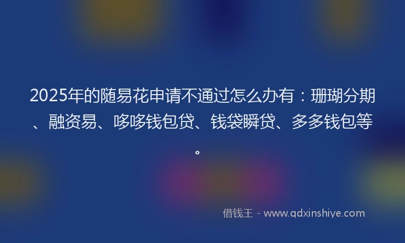 2025年的随易花申请不通过怎么办有：珊瑚分期、融资易、哆哆钱包贷、钱袋瞬贷、多多钱包等。