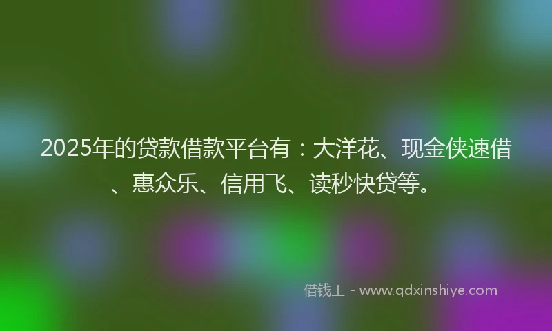 2025年的贷款借款平台有：大洋花、现金侠速借、惠众乐、信用飞、读秒快贷等。