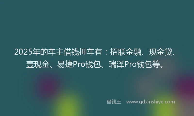 2025年的车主借钱押车有：招联金融、现金贷、壹现金、易捷Pro钱包、瑞泽Pro钱包等。