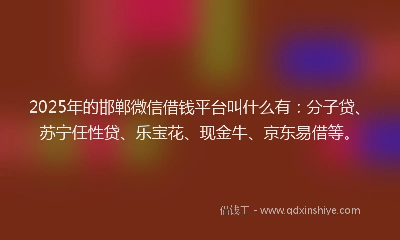 2025年的邯郸微信借钱平台叫什么有：分子贷、苏宁任性贷、乐宝花、现金牛、京东易借等。