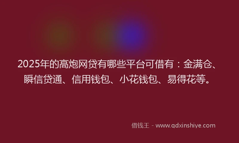 2025年的高炮网贷有哪些平台可借有：金满仓、瞬信贷通、信用钱包、小花钱包、易得花等。