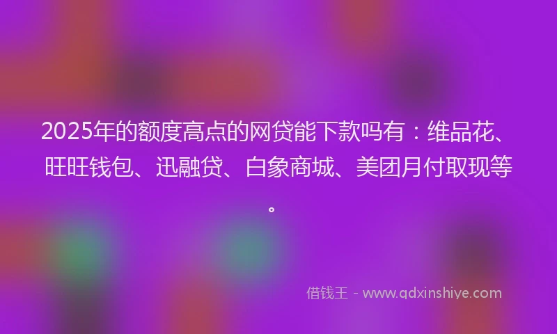 2025年的额度高点的网贷能下款吗有：维品花、旺旺钱包、迅融贷、白象商城、美团月付取现等。