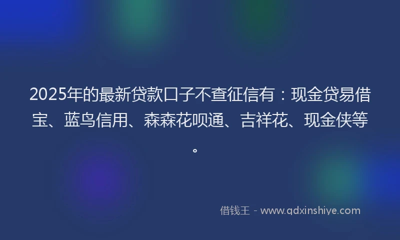 2025年的最新贷款口子不查征信有：现金贷易借宝、蓝鸟信用、森森花呗通、吉祥花、现金侠等。