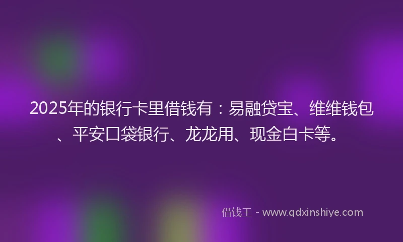 2025年的银行卡里借钱有：易融贷宝、维维钱包、平安口袋银行、龙龙用、现金白卡等。