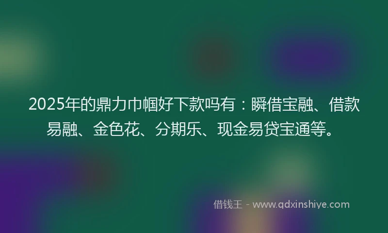 2025年的鼎力巾帼好下款吗有：瞬借宝融、借款易融、金色花、分期乐、现金易贷宝通等。
