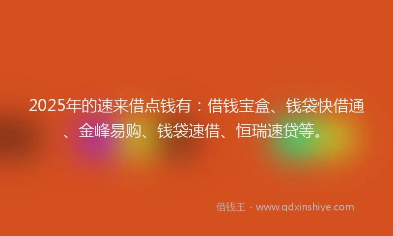 2025年的速来借点钱有：借钱宝盒、钱袋快借通、金峰易购、钱袋速借、恒瑞速贷等。