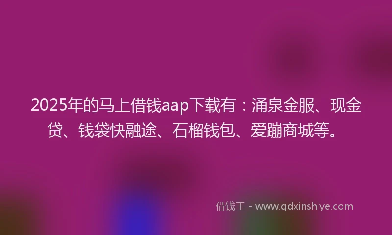 2025年的马上借钱aap下载有：涌泉金服、现金贷、钱袋快融途、石榴钱包、爱蹦商城等。