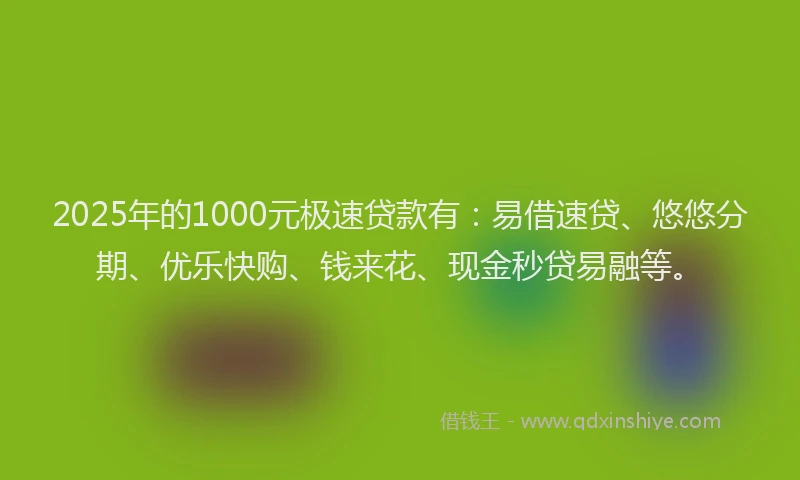 2025年的1000元极速贷款有：易借速贷、悠悠分期、优乐快购、钱来花、现金秒贷易融等。