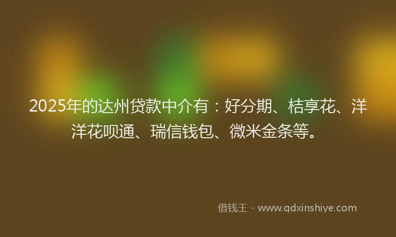 2025年的达州贷款中介有：好分期、桔享花、洋洋花呗通、瑞信钱包、微米金条等。