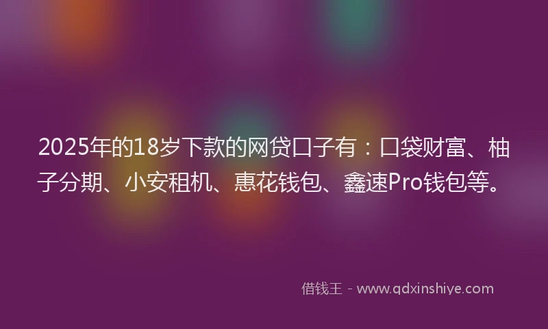 2025年的18岁下款的网贷口子有：口袋财富、柚子分期、小安租机、惠花钱包、鑫速Pro钱包等。