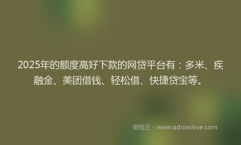 2025年的额度高好下款的网贷平台有：多米、疾融金、美团借钱、轻松借、快捷贷宝等。