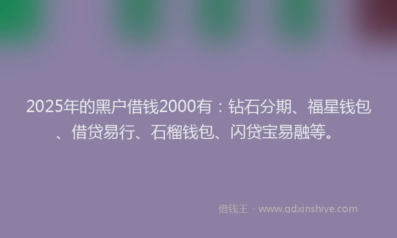 2025年的黑户借钱2000有：钻石分期、福星钱包、借贷易行、石榴钱包、闪贷宝易融等。