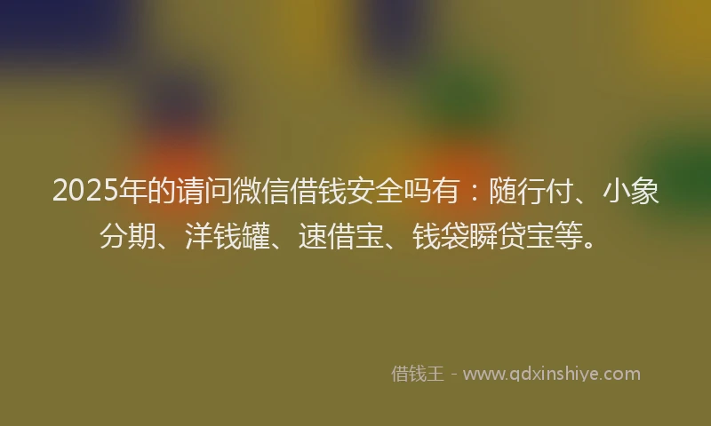 2025年的请问微信借钱安全吗有：随行付、小象分期、洋钱罐、速借宝、钱袋瞬贷宝等。