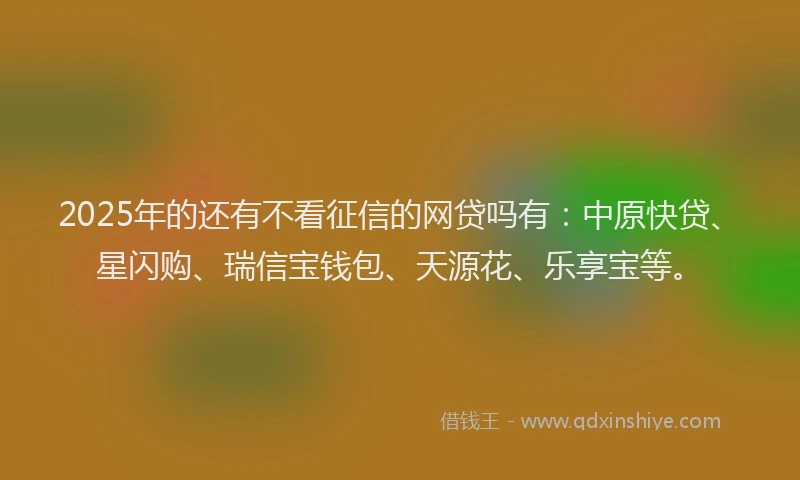 2025年的还有不看征信的网贷吗有：中原快贷、星闪购、瑞信宝钱包、天源花、乐享宝等。