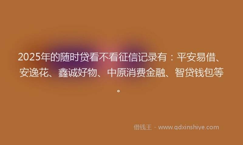 2025年的随时贷看不看征信记录有：平安易借、安逸花、鑫诚好物、中原消费金融、智贷钱包等。