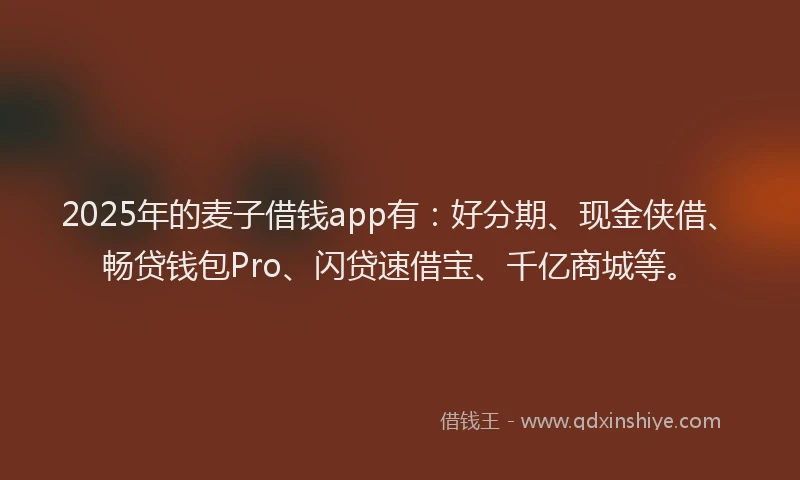 2025年的麦子借钱app有：好分期、现金侠借、畅贷钱包Pro、闪贷速借宝、千亿商城等。