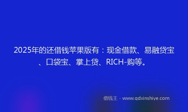 2025年的还借钱苹果版有：现金借款、易融贷宝、口袋宝、掌上贷、RICH-购等。