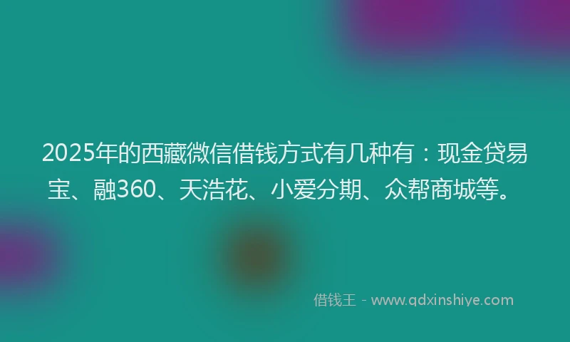 2025年的西藏微信借钱方式有几种有：现金贷易宝、融360、天浩花、小爱分期、众帮商城等。