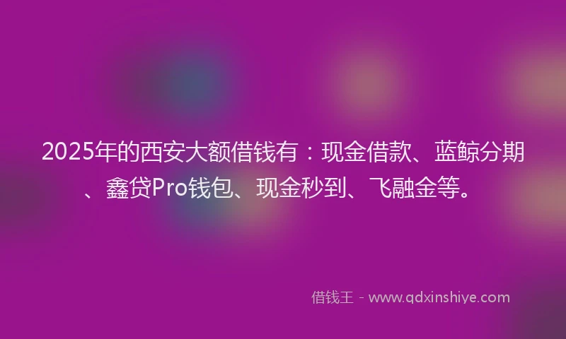 2025年的西安大额借钱有：现金借款、蓝鲸分期、鑫贷Pro钱包、现金秒到、飞融金等。