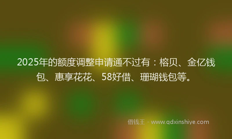 2025年的额度调整申请通不过有：榕贝、金亿钱包、惠享花花、58好借、珊瑚钱包等。