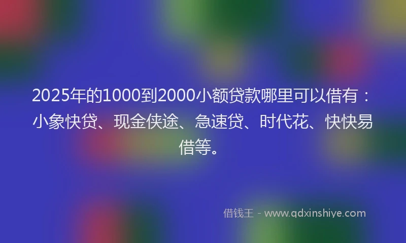 2025年的1000到2000小额贷款哪里可以借有：小象快贷、现金侠途、急速贷、时代花、快快易借等。
