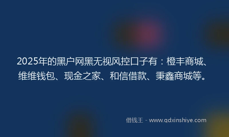 2025年的黑户网黑无视风控口子有：橙丰商城、维维钱包、现金之家、和信借款、秉鑫商城等。